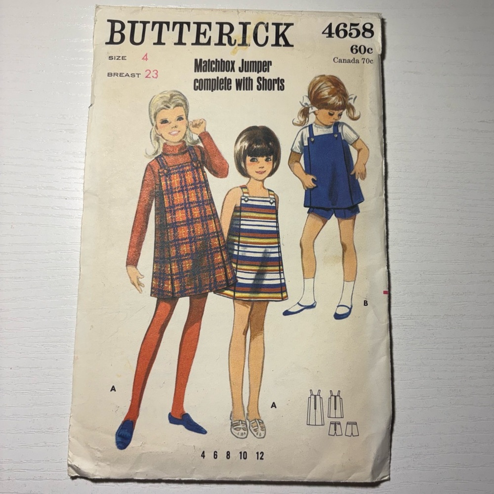 Vintage Butterick 4658 Girls Jumper Shorts Sewing Pattern Size 4 Uncut